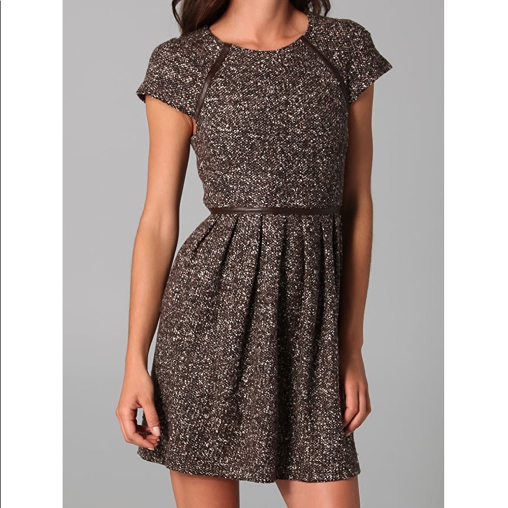 Tibi Brown Speckled Short Sleeve Mini Dress